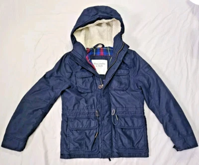 Abercrombie Fitch Hombres Sherpa Capucha Militar Utilidad Chaqueta Táctica Azul Marino Cuadros S Foto 1 de 4