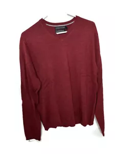 Structure Vintage Dark Red Fin Italian Merino Wool V Neck Men's Sweater M New - Picture 1 of 4