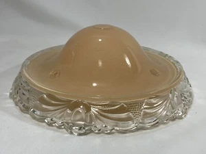 Vintage Art Deco Pink Clear Glass Light Shade 3 Hole Chain Ceiling Fixture 10" - Picture 1 of 10