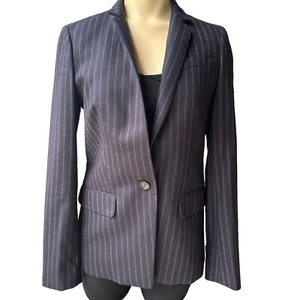 J Crew Jacke Blazer schwarz Nadelstreifen einknopf Klappentasche Damengröße 2 gebraucht, in einwandfreiem Zustand - Bild 1 von 12