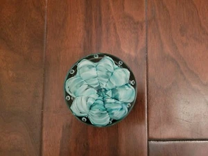 VINTAGE Monte Dunlavy Glass Paperweight GREEN & WHITE SWIRL Marked - NICE !!! - Picture 1 of 3