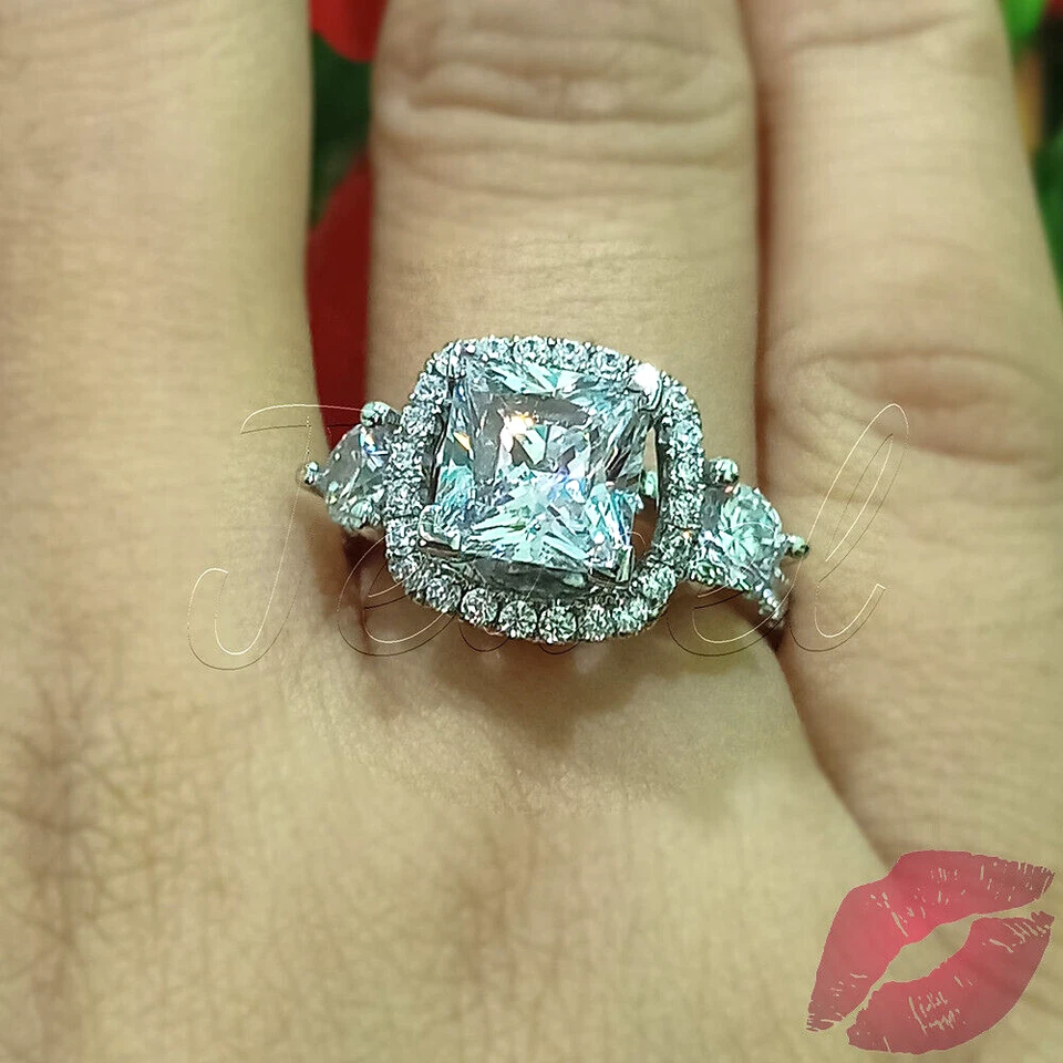 2,60Kt Princess Diamant Halo Trauringe Vintage Verlobungsring Weißgold-Finish - Bild 1 von 4