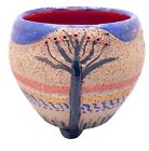 Mexican Folk Art Pottery Planter Vase Footed Cactus Colorful Signed Speckle-ware