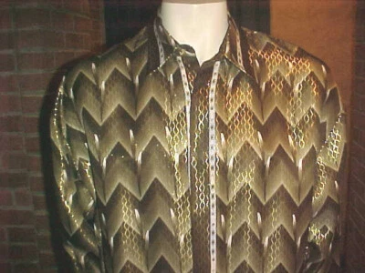 CAMISA VINTAGE PARA HOMBRE ALBERTO CELINI SEDA METALIZADA OLIVA NEGRO GRIS Y BLANCO TALLA XL Foto 1 de 4