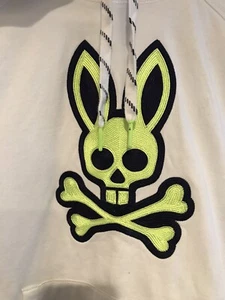 Psycho Bunny Size M White Neon Yellow Hoodie Sweatshirt - Picture 1 of 14