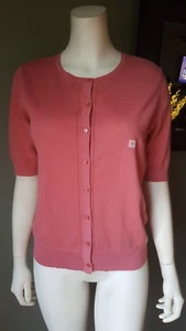 LOFT women career Blush Red Buttoned cardigan sweater Medium 1/2 sleeves NWT - Picture 1 of 5