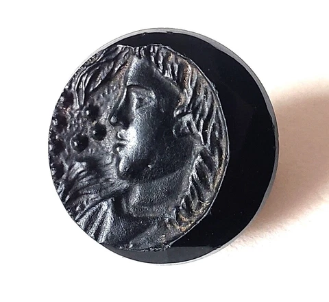 Antique Black Glass Button-Mythology Goddess Diana-11/16" Cover