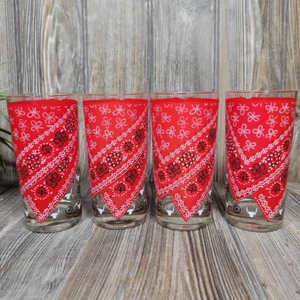 Set of 4 Vintage Bandana Highball Tumblers, Cera Glass Drinking Glasses - Picture 1 of 5