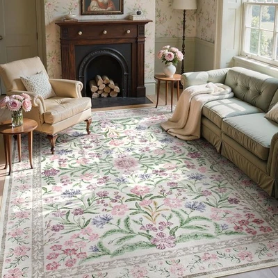 Небольшие ковры Wonnitar с фиолетовым цветочным узором 8x10, моющийся ковер для гостиной, мягкие ультра- - Изображение 1 из 4