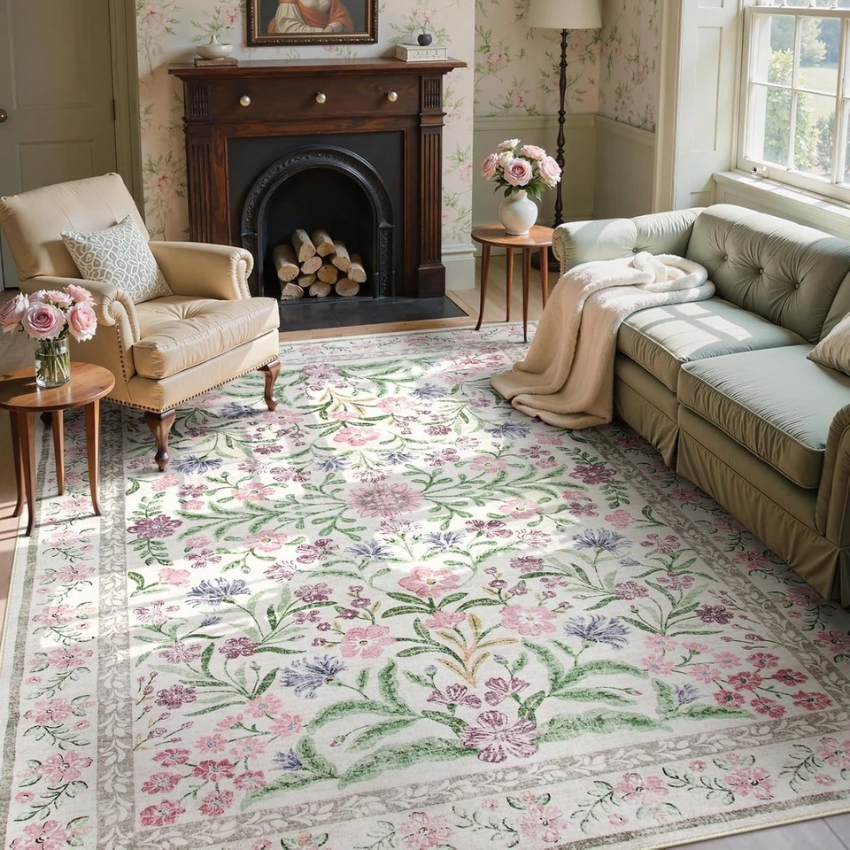 Alfombras Wonnitar púrpura floral 8x10, alfombra lavable para sala de estar, suave ultra- Foto 1 de 4