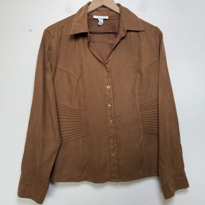 De Colección Y2k Mujeres Imitación Gamuza Abotonada Top Grande Marrón Vaquera Western Rodeo Boho Foto 1 de 4