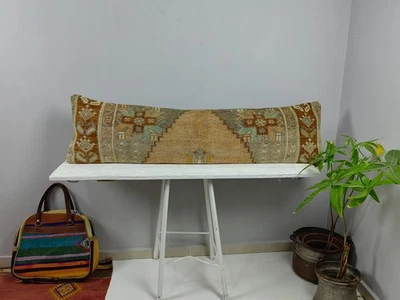 Vintage Turkish Rug Lumbar Pillow Cover 12x48 | Extra Long Boho Bolster Cushion - Image 1 of 4