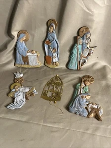 Vintage Porcelain Holy Family Nativity 6 Christmas Ornaments - Bible Verses Rare - Picture 1 of 14