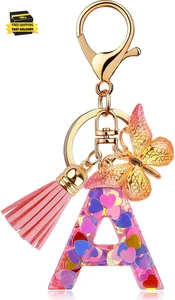 Initial Letter Keychain for Women Girl Bag Charm Butterfly Tassel Keychain for W - Picture 1 of 5