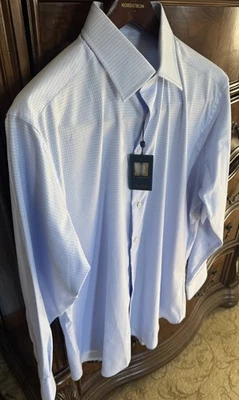CAMISA DAVID DONAHUE AZUL CLARO GEO ESTAMPADO AJUSTE 16.5 32/33 PRECIO DE VENTA SUGERIDO POR EL FABRICANTE $155 Foto 1 de 4