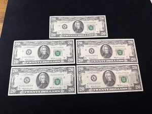 1969 A 5 Consecutive $20.00 Twenty Dollar Federal Reserve Notes UNC Crisp - Picture 1 of 5