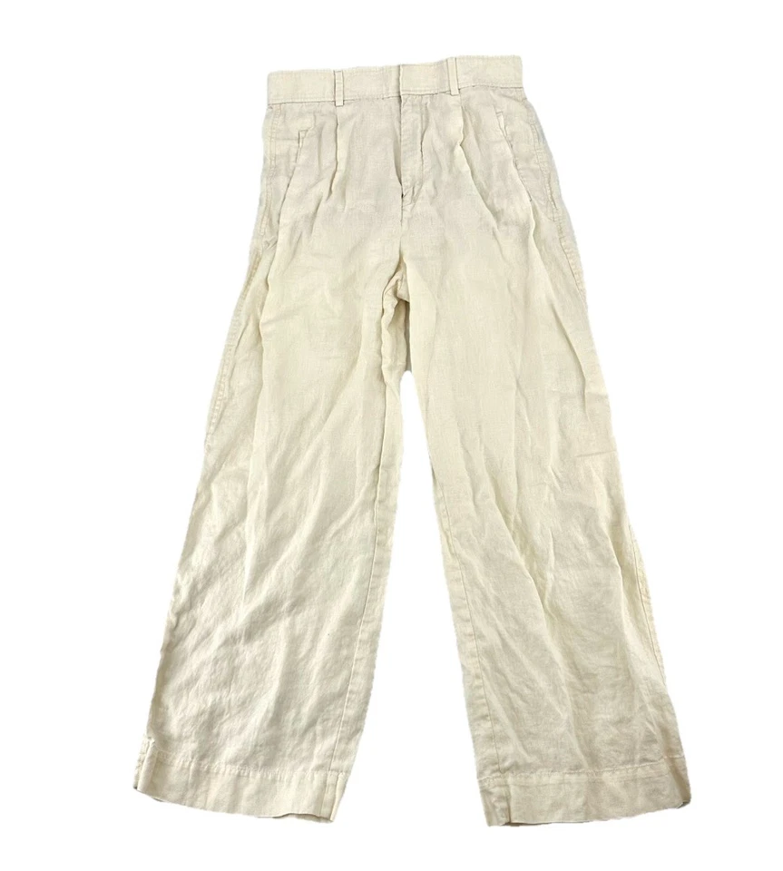 Calça Everlane tamanho 10 feminina 100% linho perna larga bolsos sem forro 29” costura interna G30 - Imagem 1 de 4