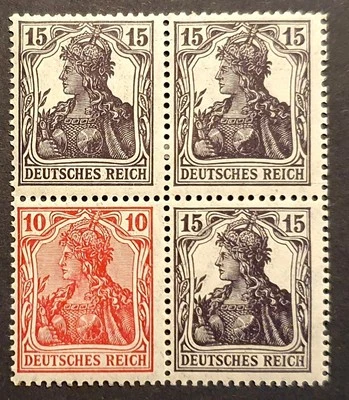 Germany Stamps 1920 Germania Part Booklet Pane 10pf Red & 15pf Slate-violet MNH - Image 1 of 2