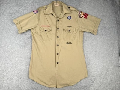 Boy Scouts of America Shirt Mens Medium Khaki Tan Uniform Short Sleeve Made USA - Image 1 of 4