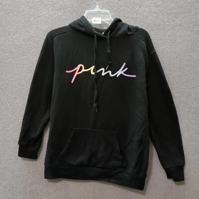 ROSA Mujer Sudadera con Capucha XS Negro Ombre Logo Gráfico Bolsillo Victoria's Secret Pullover Foto 1 de 4