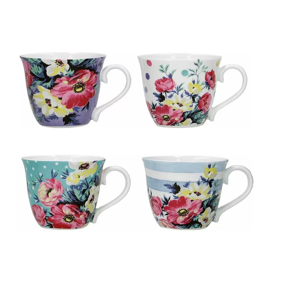 Juego de 4 tazas de café espresso de porcelana Mikasa Clovelly diseño floral 80 ml Foto 1 de 1