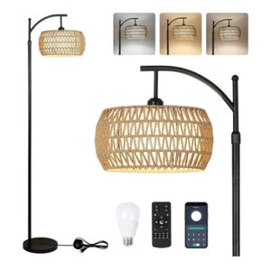 Rayofly Rattan Stehlampe Wohnzimmer, Dimmbare Stehlampe mit Fernbedienung, - Bild 1 von 8