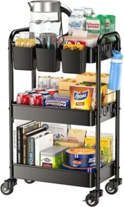 3 Tier Rolling Cart Metal Utility Cart Storage Cart Organizer for Kitchen Office - Picture 1 of 9