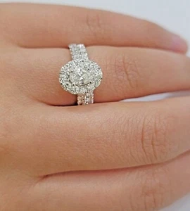 Natural Diamond Ring 2 Carat 14k White Gold Ladies Ring Band Set Real Genuine - Picture 1 of 7