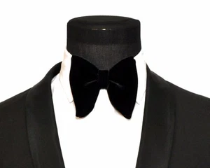 Mes FERUCCI pre tied Oversized Bow Tie - Black Velvet Bowtie, Mens big bow tie - Picture 1 of 5