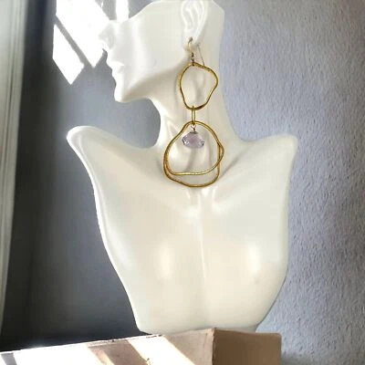 Kohatu & Petros Gold Vermeil Purple Crystal Organic Drop Statement Earrings - Image 1 of 2
