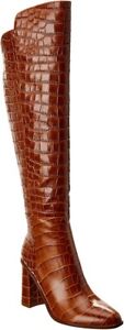 NEW Marc Fisher LTD Unella Knee High LEATHER Boots EMBOSSED CROC size 5 BROWN