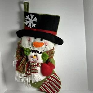 Christmas Snowman And Baby Snowman Stocking Black Green White 18” - Picture 1 of 5