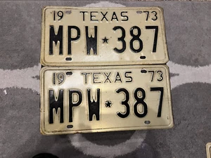 Vintage 1973 TX License Plate Matching Set~MPW 387~Passenger Car-See Desc. - Picture 1 of 4