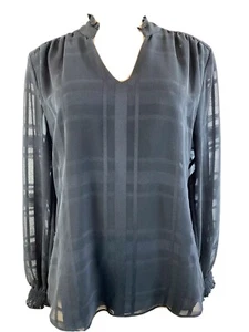 White House Market Inset Collar Striped Pattern Blouse black SZ XS RQ10 - Picture 1 of 6