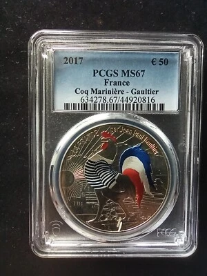 法国:2017 年 50 欧元:Gaultier - Coq Marinière;PCGS:MS 67 — 第 1/2 张图片