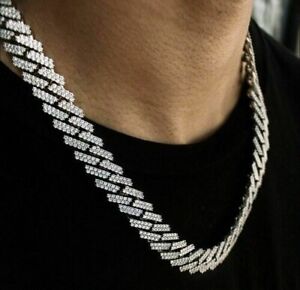 12MM Miami Cuban Link Necklace Simulated Diamond 925 14K White Gold Plated 22"