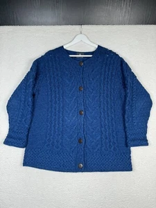 Aran Woolen Mills Cardigan Sweater Womens 2XL Blue Stretch Wool Button Front - Imagen 1 de 10