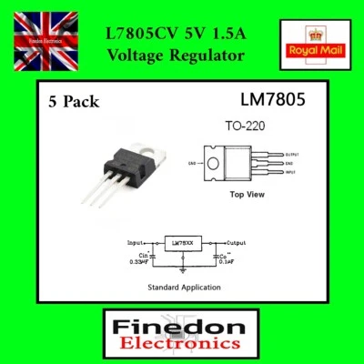 5 x Genuine ST L7805CV L7805 +5V Voltage Regulator TO-220 LM7805 7805 UK Seller - Image 1 of 3