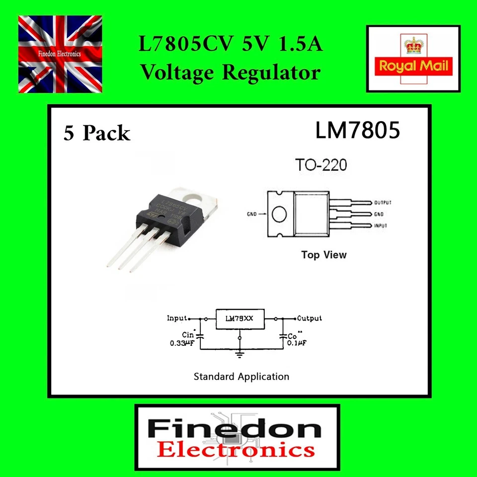 5 x Genuine ST L7805CV L7805 +5V Voltage Regulator TO-220 LM7805 7805 UK Seller - Image 1 of 3