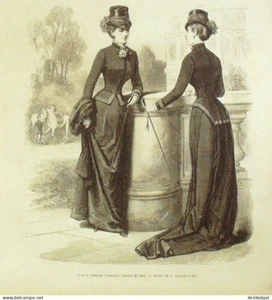Gravure de mode Gazette de la famille 1881 (Costumes d'Amazones) - Picture 1 of 1