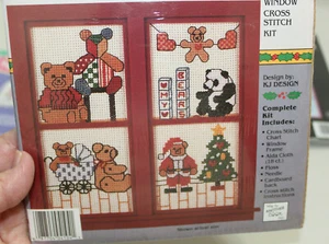 Country Christmas Window Teddy Bears Cross Stitch Kit New Sealed - Picture 1 of 5