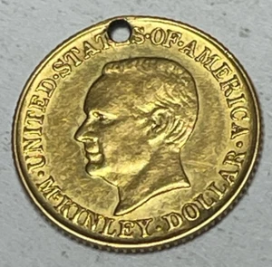 1916 William McKinley Memorial Dollar Gold $1 Very Fine Details VF Hole - Picture 1 of 2