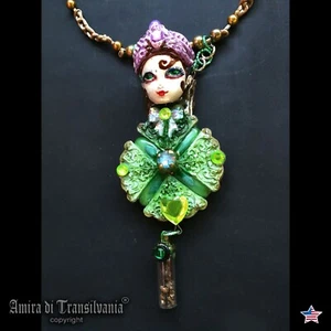 Belle Epoque Jewelry Necklace Pendant Art Deco Jewel Vintage Charm Clover 4 Leaf - Picture 1 of 24