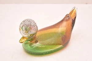 Vtg Murano Hand Blown Venetian Art Glass Duck Sculpture Italy Silver Fleck - Picture 1 of 14
