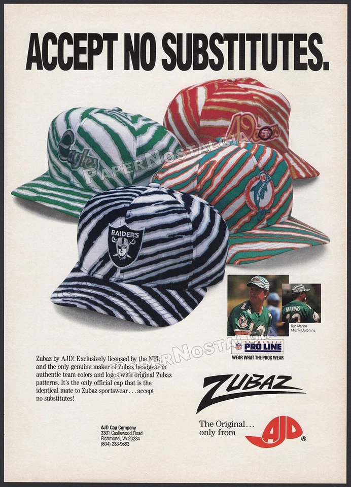 ZUBAZ Pro Line Caps - Original 1991 Trade print AD / poster _ AJD _ Dan Marino - Image 1 of 1