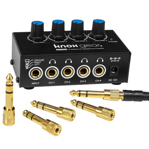 Knox Gear Compact 4 Channel Stereo Headphone Amplifier with DC 12V Power Adapter