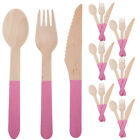  8 Sets Pink Wood Wooden Cutlery Travel Camping Utensil Birthday Tableware