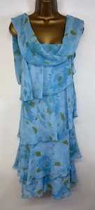 Vintage Tiered Dress Blue Green Chiffon Ruffle Floaty Strappy UK 14/16 - Picture 1 of 16