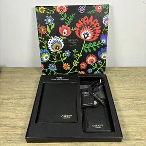 Osprey London Leather Black Passport Cover & Luggage Tag Gift Set - NEW - Picture 1 of 5