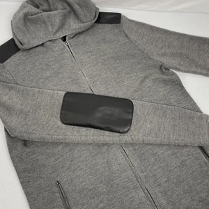 Michael Kors Hoodie Men's Size Medium Gray Leather Elbow & Shoulder Full Zip - Picture 1 of 13